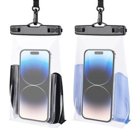 HAISSKY 2Pack Wave Design Large Capapcity Waterproof Phone Bag Swimming Surfing Earphone Cards Passport Keys Storage Pouch - Black+transparent Blue