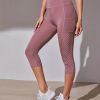 High Waist Yoga Capri Pants, Tummy Control Sports Legging Capri For Women With Out Pockets And Mesh Design - Pale Pinkish Gray - M(6)