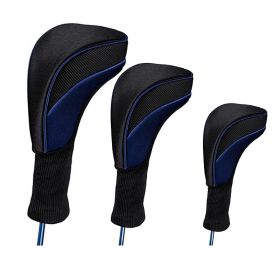 3pcs Golf Head Covers With Interchangeable Labels; Fits All Fairway And Driver Clubs; Golf Accessories - Blue