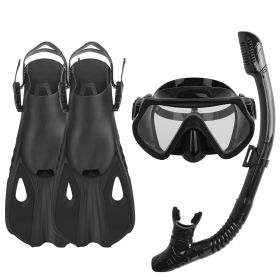 Snorkeling Gear Mask Fin Snorkel Set with Diving Mask Dry Top Snorkel Adjustable Swim Fins for Swimming Snorkeling Travel Diving - Black - L_XL