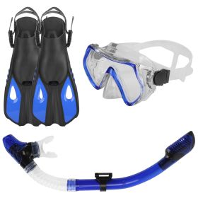 Snorkeling Gear Mask Fin Snorkel Set with Diving Mask Dry Top Snorkel Adjustable Swim Fins for Swimming Snorkeling Travel Diving - Blue - L_XL