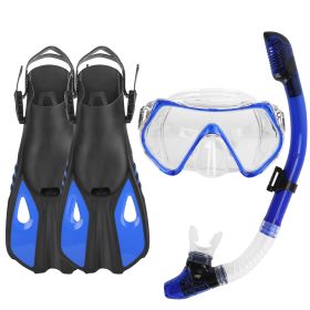 Snorkeling Gear Mask Fin Snorkel Set with Diving Mask Dry Top Snorkel Adjustable Swim Fins for Swimming Snorkeling Travel Diving - Blue - S_M