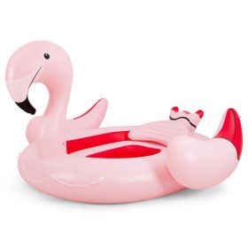 6 People Inflatable Flamingo Floating Island with 6 Cup Holders for Pool and River - pink