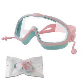 Outdoor swimming goggles earplugs 2 in 1 set kids anti fog UV - Pink Green HD