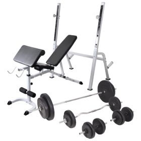 Workout Bench with Weight Rack; Barbell and Dumbbell Set 198.4 lb - Black