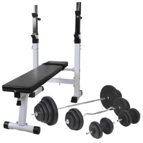 Workout Bench with Weight Rack; Barbell and Dumbbell Set 264.6 lb - Black