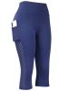 High Waist Yoga Capri Pants, Tummy Control Sports Legging Capri For Women With Out Pockets And Mesh Design - Navy Blue - S(4)