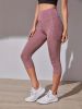 High Waist Yoga Capri Pants, Tummy Control Sports Legging Capri For Women With Out Pockets And Mesh Design - Pale Pinkish Gray - L(8/10)