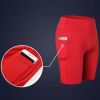 All Seasons Yoga Shorts Stretchable With Phone Pocket - Small - Red